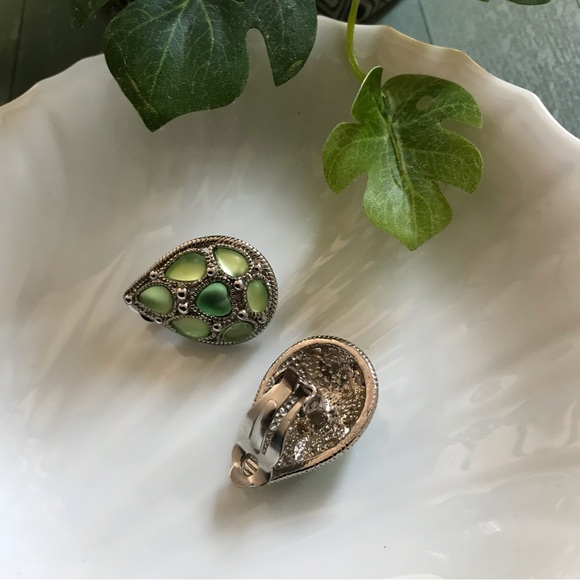 prehnite & tsavorite silver earrings 💚 - Picture 3 of 5